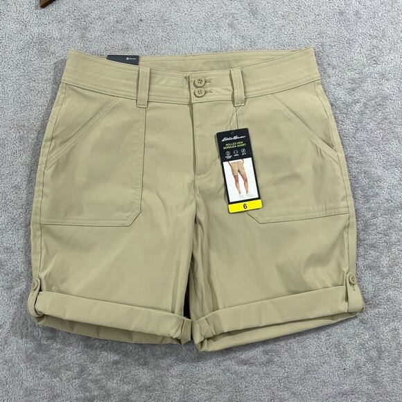 NEW Eddie Bauer Women's 6 Rolled Hem Bermuda Shorts Nylon/Spandex Adjustable - Picture 1 of 8